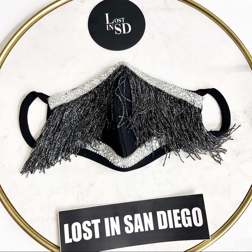 Metallic Fringe Face Mask with Diamond  trimming by The Lost in San Diego